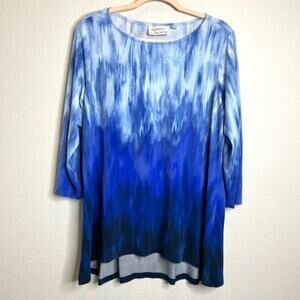 Linea by Louis Dell'Olio Shades of Blue 3/4 Sleeve Hi-Low Hem Tunic Sz L